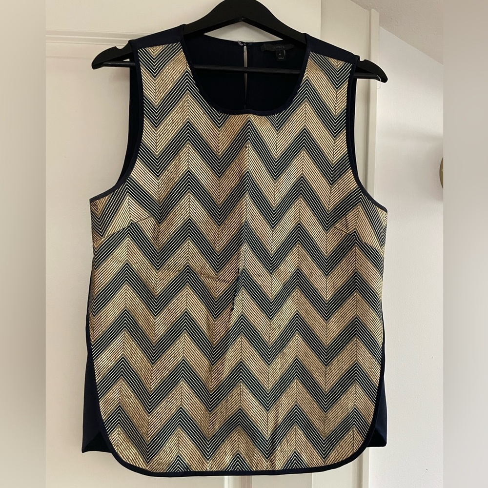 J Crew blue gold metallic chevron top